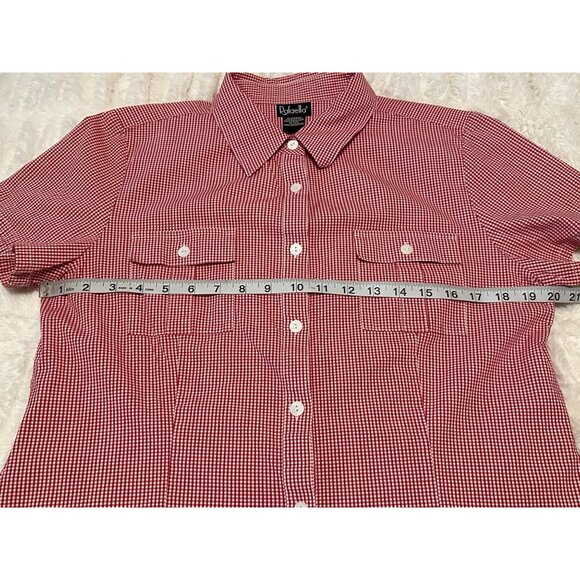 Women's Rafaella Button-Down Blouse Red White Check Pattern Cotton Blend Size 14 - Picture 6 of 11